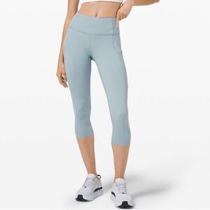 Lululemon Fast and Free Crop 19" Blue Cast Non Reflective Leggings